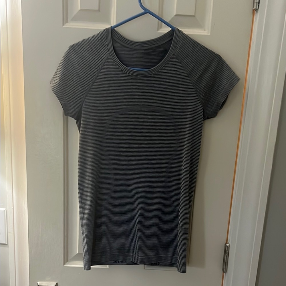 lululemon athletica Black Striped Short Sleeve Tee